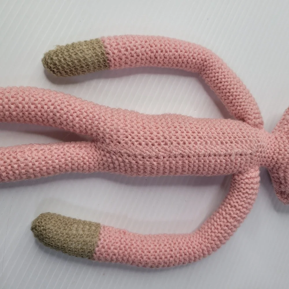 Crochet Cat Plush Toy Pink Long Limb Button Eye Stuffed Animal Cottagecore‎